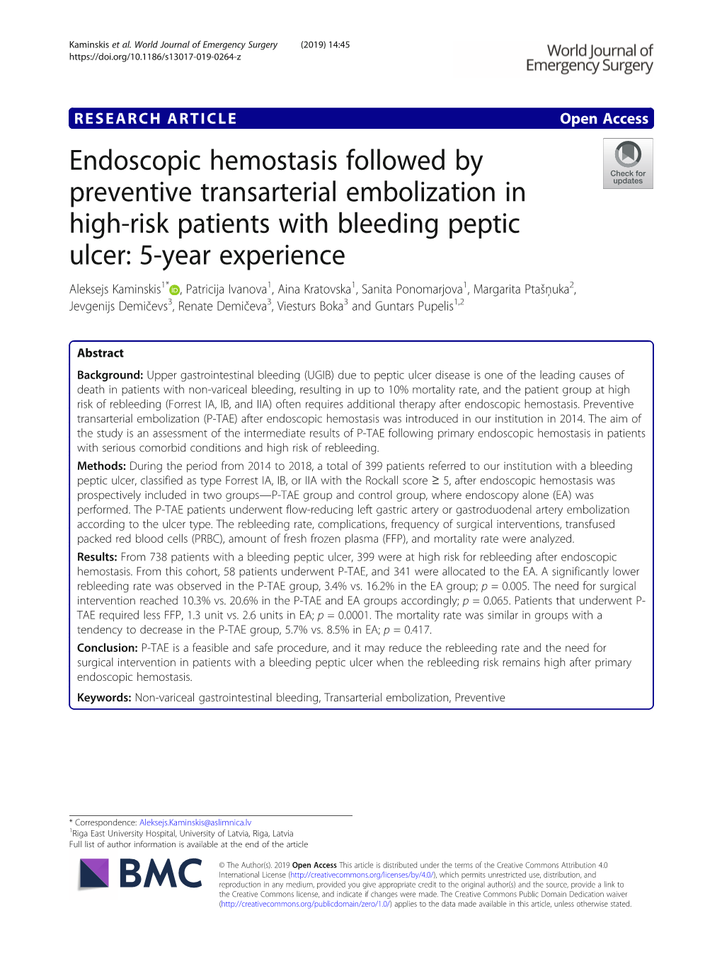 Endoscopic Hemostasis Followed by Preventive Transarterial