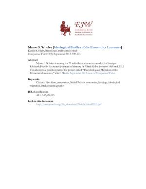 Myron S. Scholes [Ideological Profiles of the Economics Laureates] Daniel B