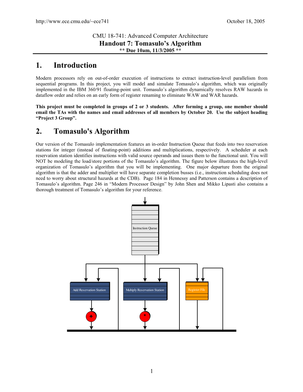 1. Introduction 2. Tomasulo's Algorithm