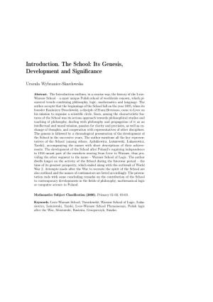 Introduction. the School: Its Genesis, Development and Significance