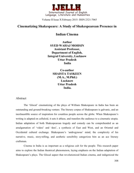 Cinematizing Shakespeare: a Study of Shakespearean Presence In