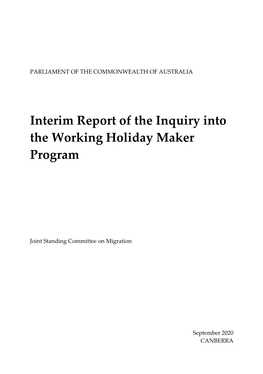 Interim Report of the Inquiry Into the Working Holiday Maker Program