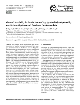 Ground Instability in the Old Town of Agrigento (Italy) Depicted by On-Site Investigations and Persistent Scatterers Data