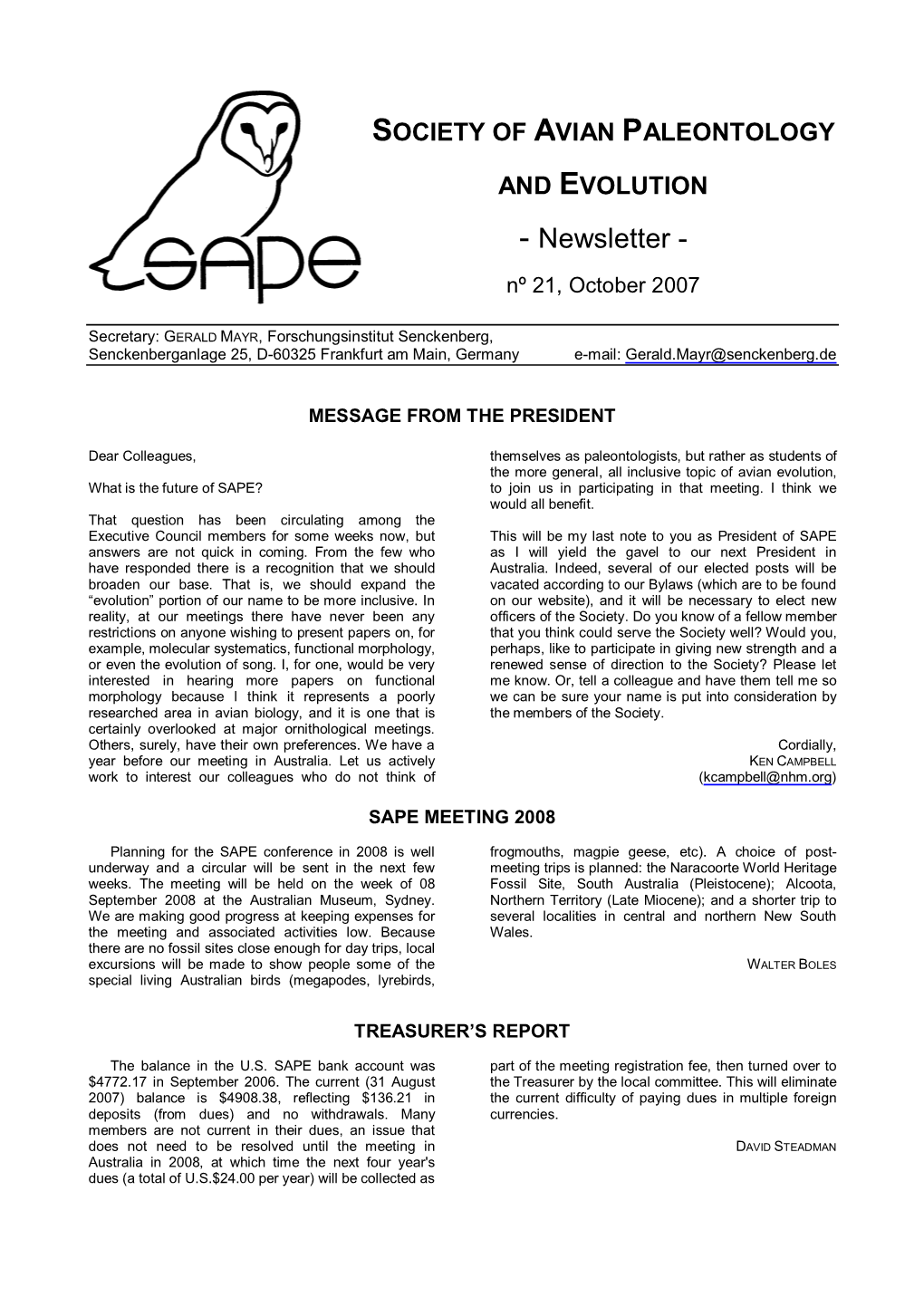 Newsletter - Nº 21, October 2007