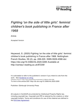 Feminist Children's Book Publishing in France After 1968