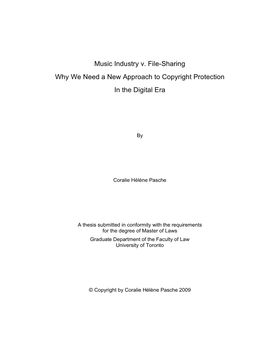 Music Industry V. File-Sharing Why We Need a New Approach to Copyright Protection in the Digital Era