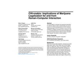 CHI-Nnabis: Implications of Marijuana Legalization for and from Human-Computer Interaction