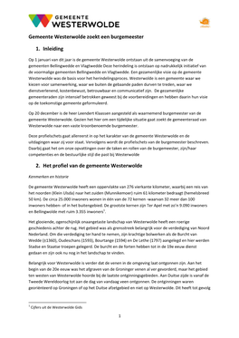 Gemeente Westerwolde Zoekt Een Burgemeester 1. Inleiding