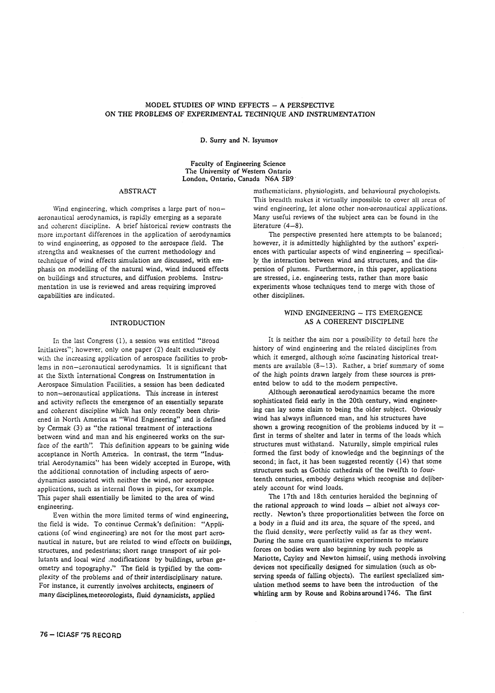 Model Studies of Wind Effects