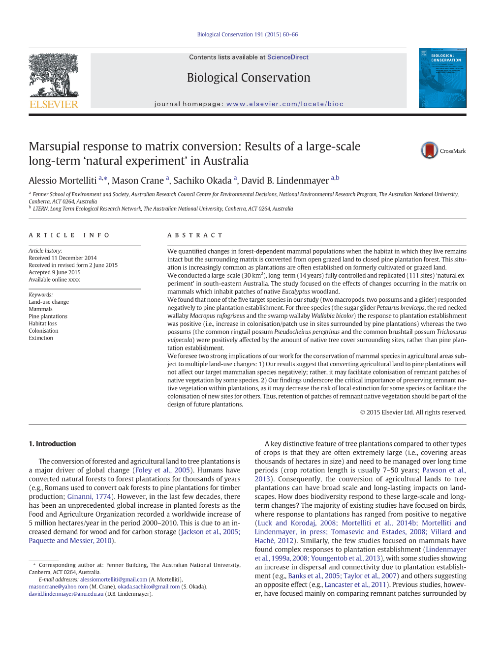 Marsupial Response to Matrix Conversion: Results of a Large-Scale Long-Term 'Natural Experiment' in Australia