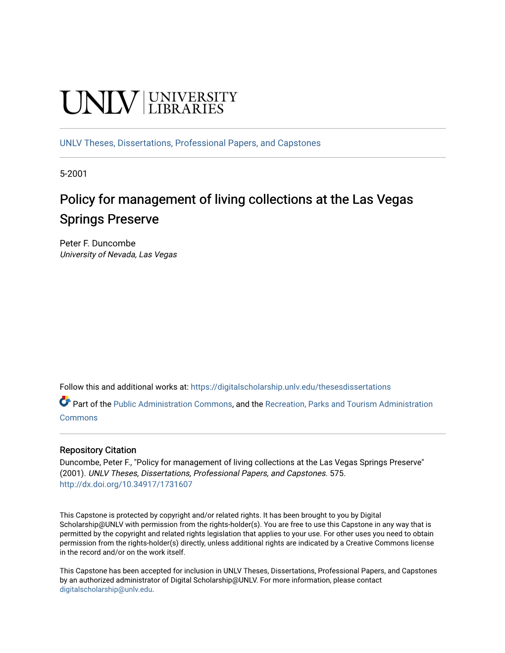 Policy for Management of Living Collections at the Las Vegas Springs Preserve