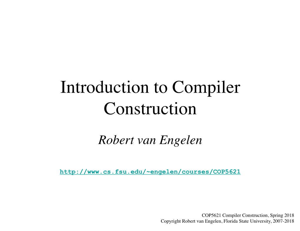 Introduction to Compiler Construction