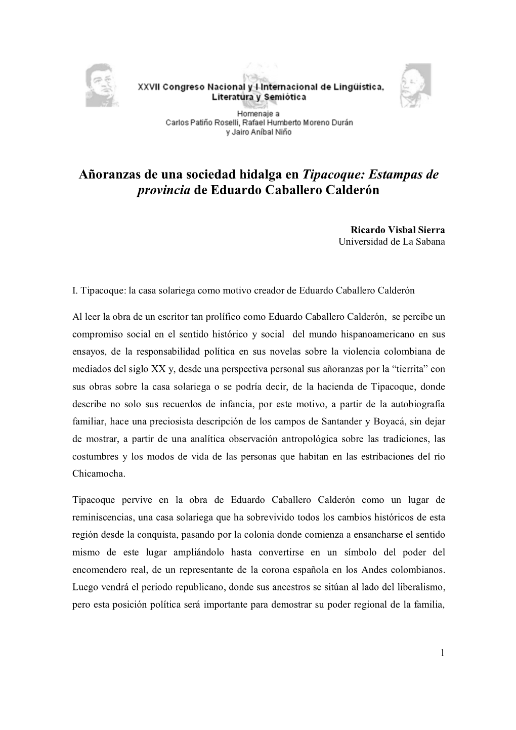 Añoranzas De Una Sociedad Hidalga En Tipacoque: Estampas De Provincia De Eduardo Caballero Calderón