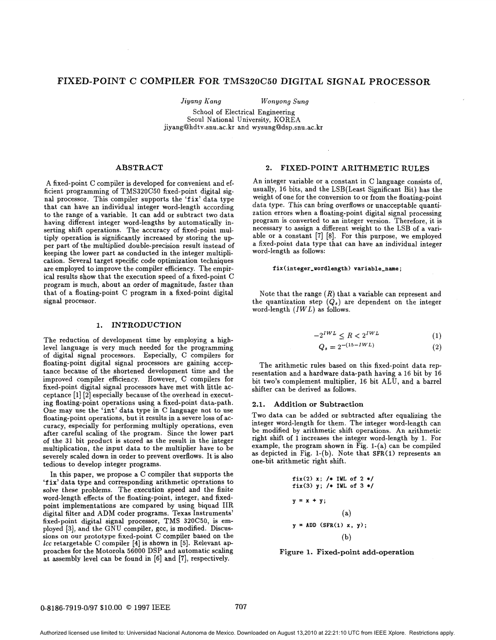 Fixed-Point C Compiler for Tms320c50 Digital Signal Processor