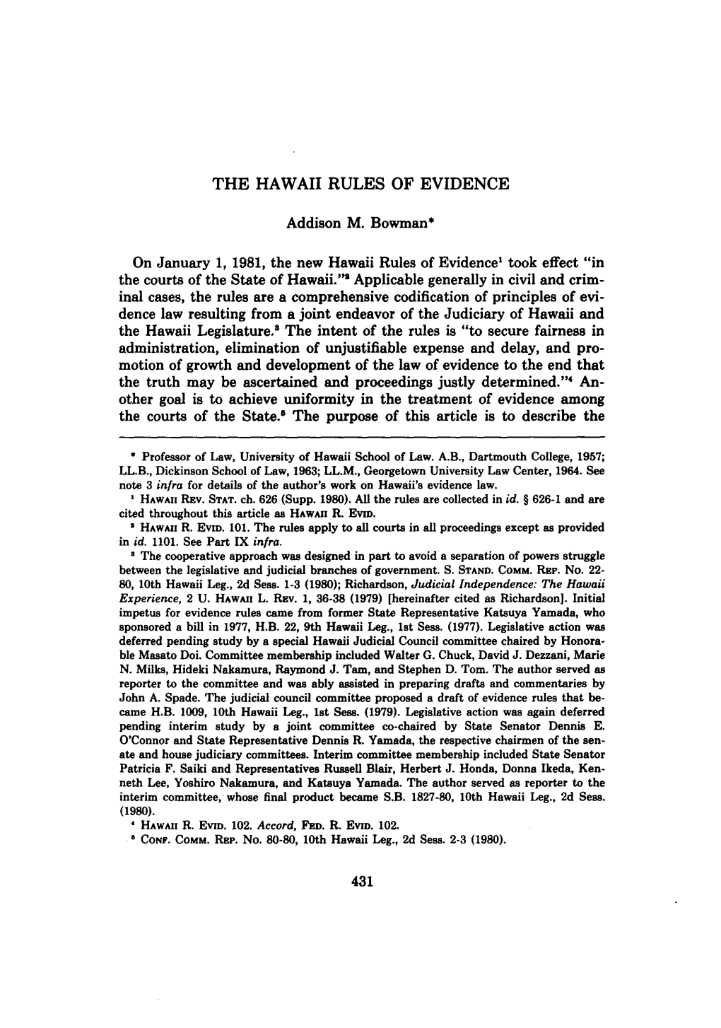 The Hawaii Rules of Evidence