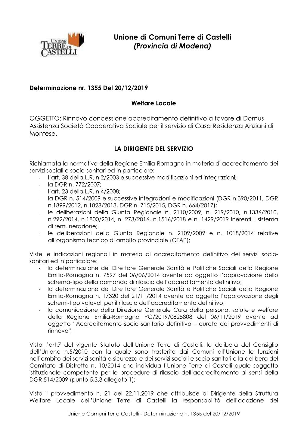 Rinnovo Accreditamento Definitivo CRA Montese