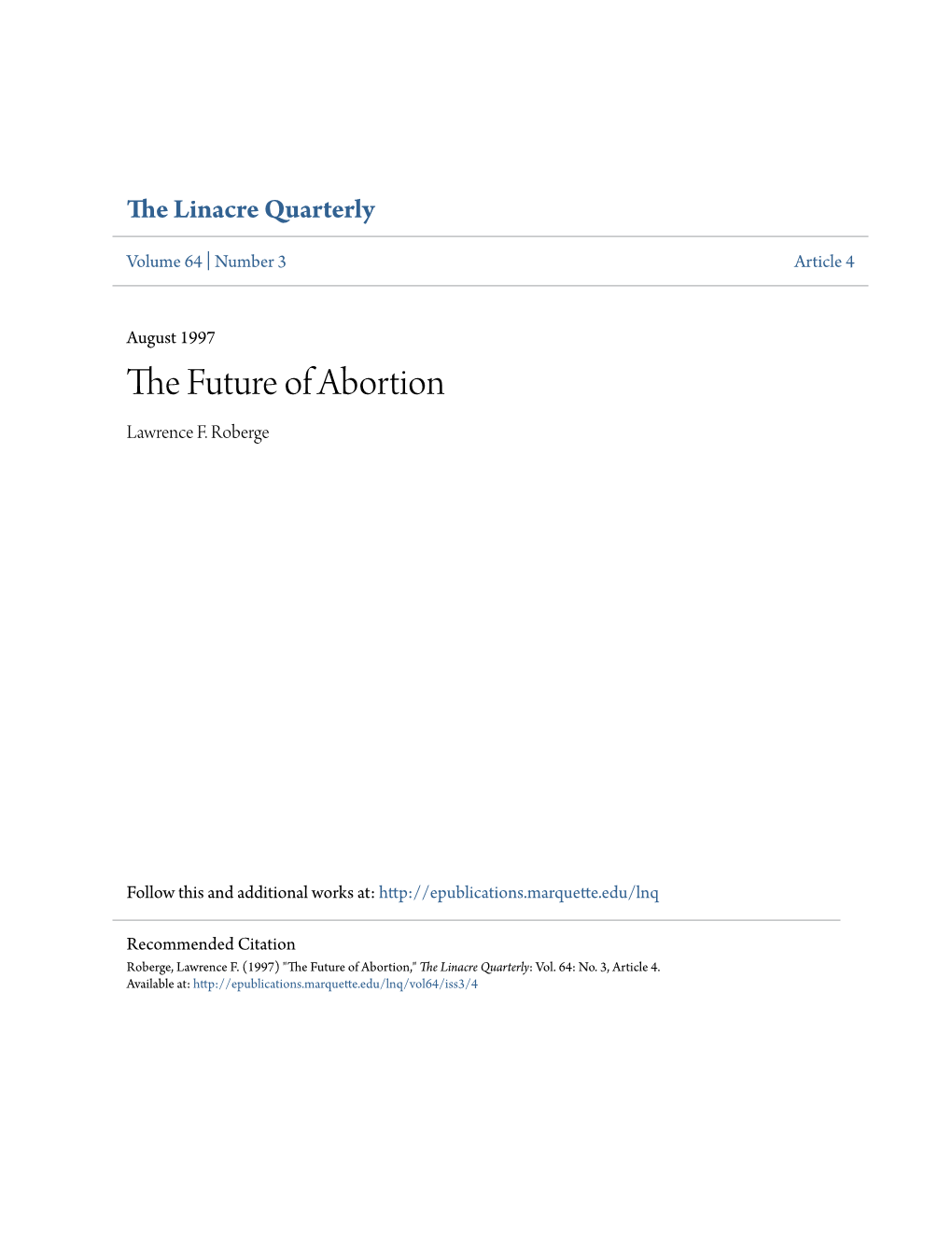 The Future of Abortion by Lawrence F