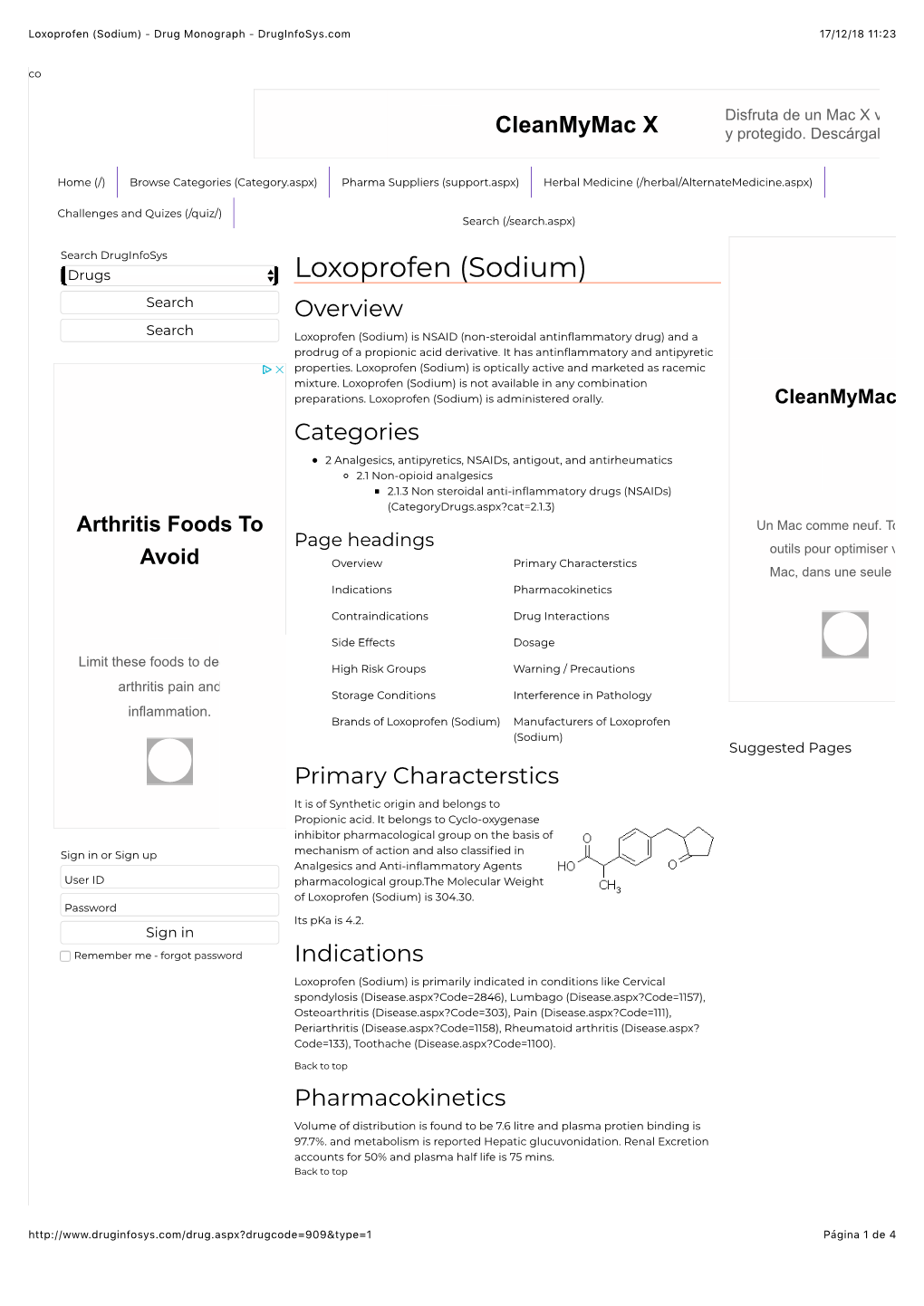 Loxoprofen (Sodium) - Drug Monograph - Druginfosys.Com 17/12/18 11:23 Co