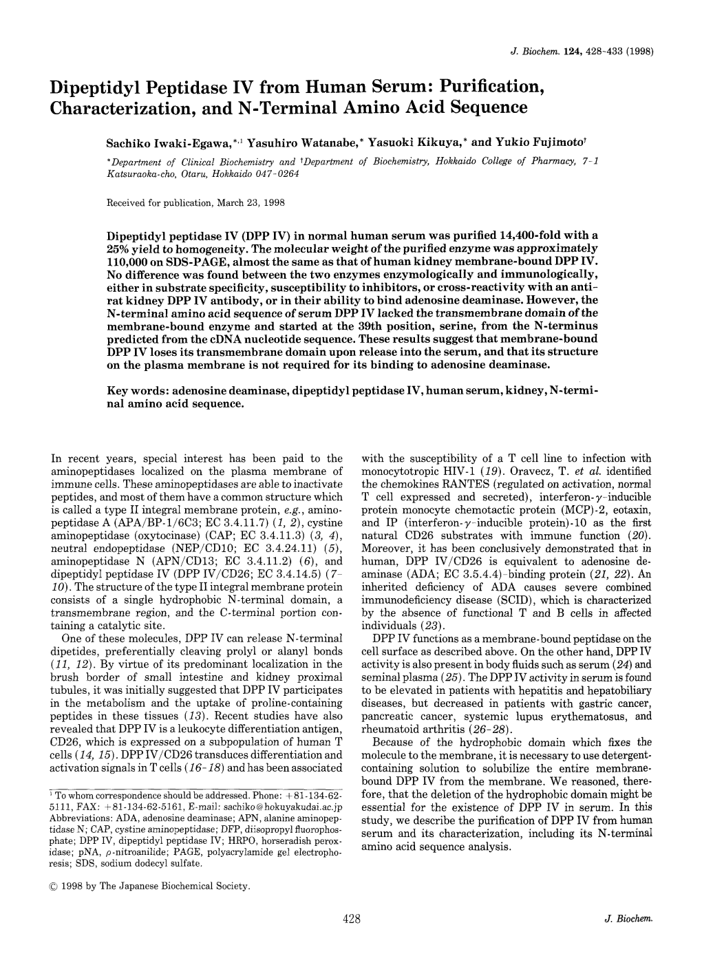 Purification, Characterization, and N-Terminal Amino Acid Sequence