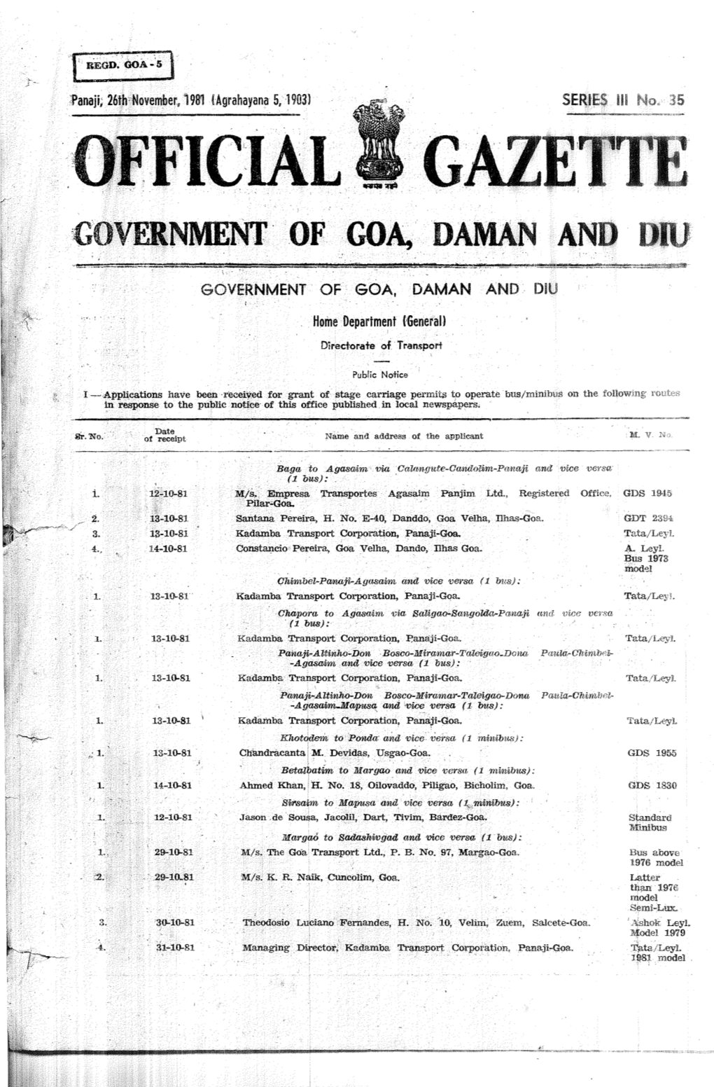 Official Gaze' 'Goveinment 'Ofgoa,Daman And