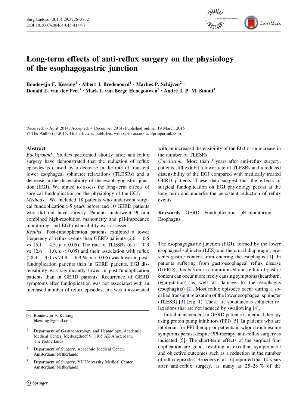 Long-Term Effects of Anti-Reflux Surgery on the Physiology of The