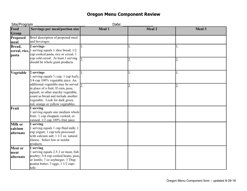 Menu Componet Form