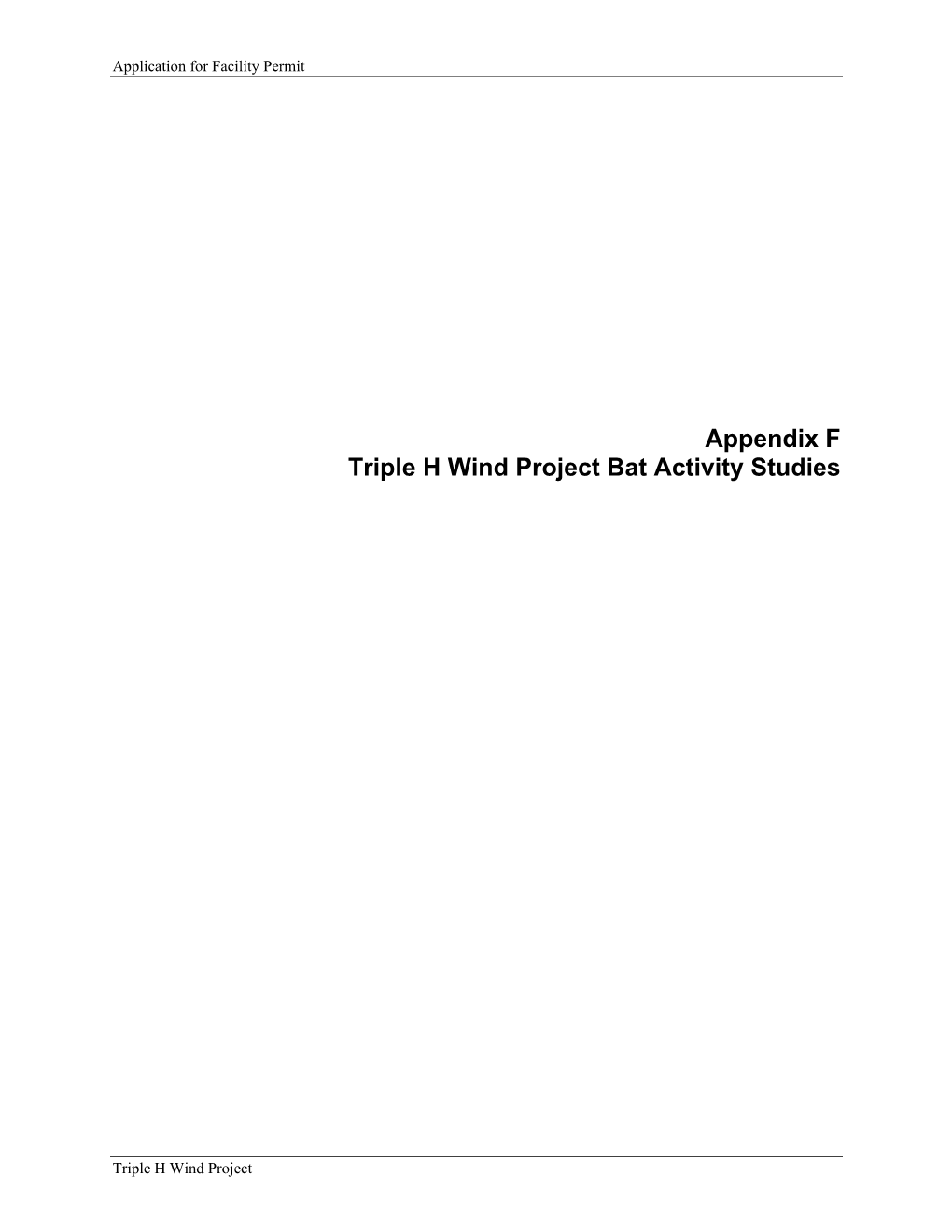 Appendix F Triple H Wind Project Bat Activity Studies