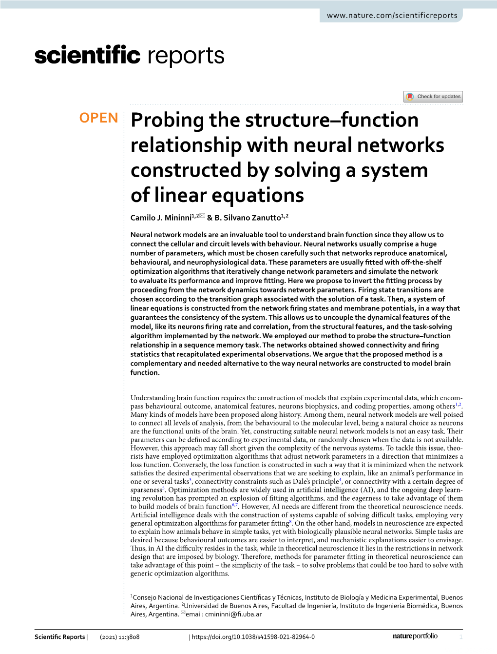 Probing the Structure–Function Relationship with Neural Networks Constructed by Solving a System of Linear Equations Camilo J