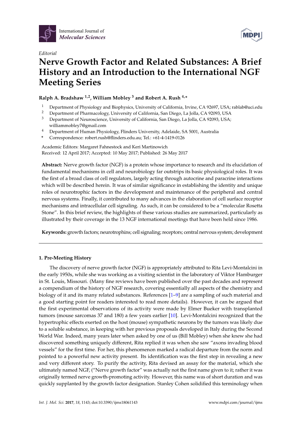 Nerve Growth Factor and Related Substances: a Brief History and an Introduction to the International NGF Meeting Series