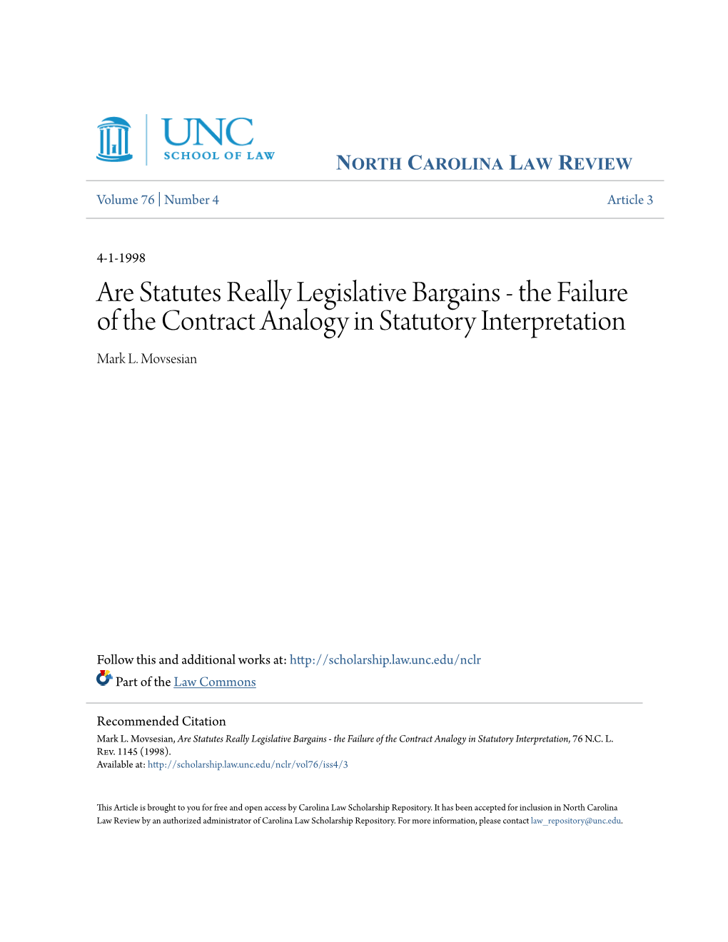 The Failure of the Contract Analogy in Statutory Interpretation Mark L