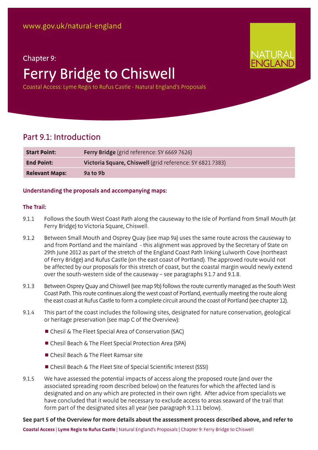 Ferry Bridge to Chiswell Coastal Access: Lyme Regis to Rufus Castle - Natural England’S Proposals