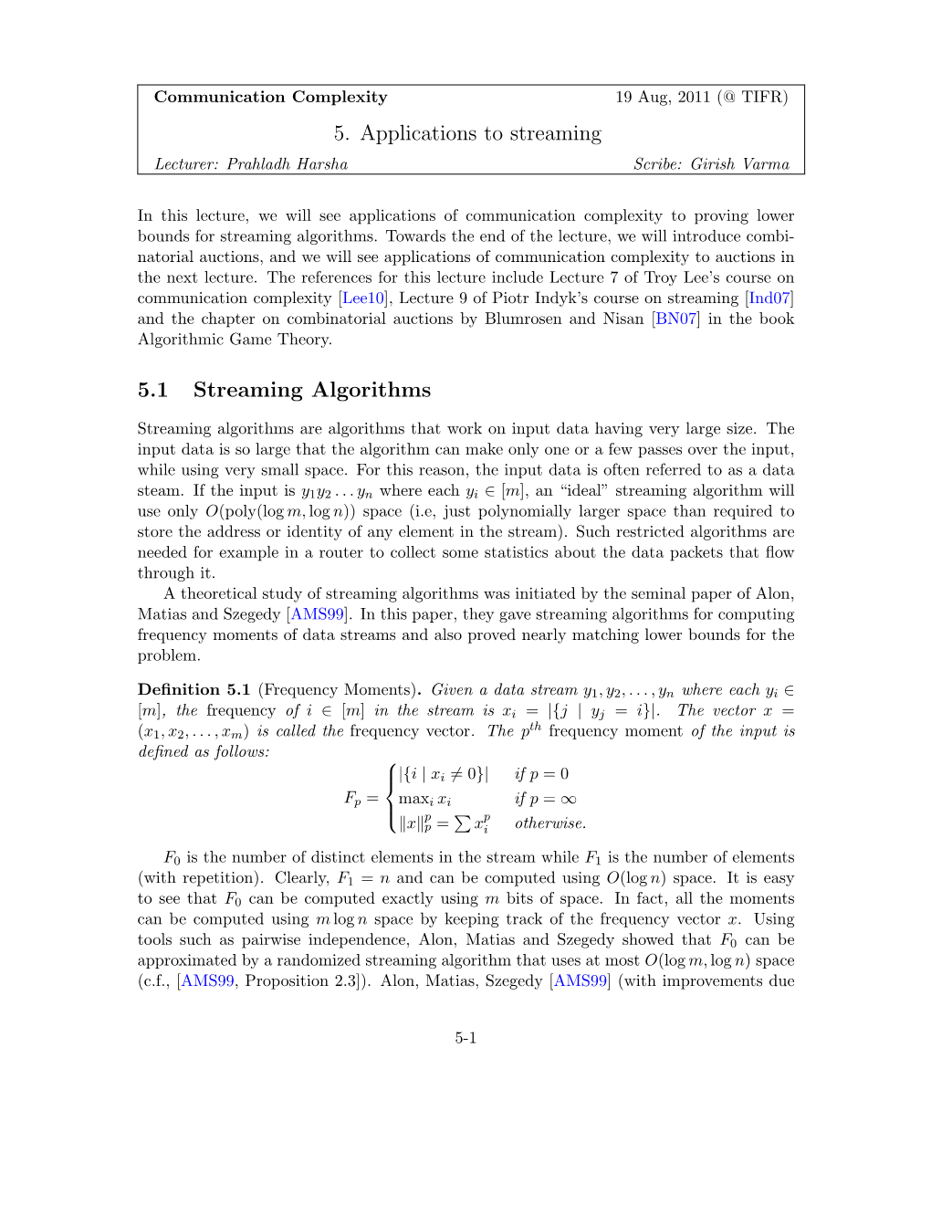 5. Applications to Streaming 5.1 Streaming Algorithms