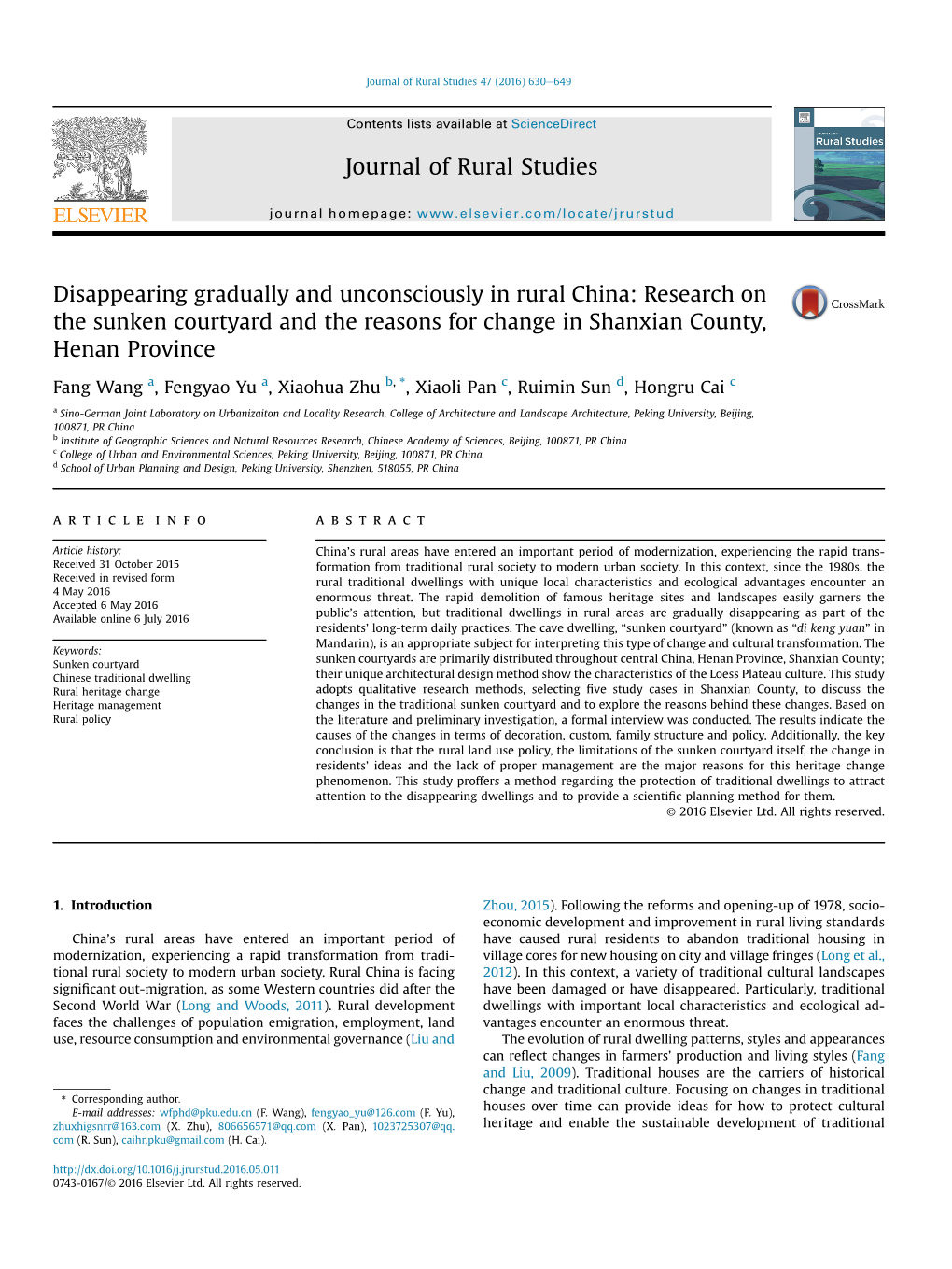 Disappearing Gradually and Unconsciously in Rural China: Research on the Sunken Courtyard and the Reasons for Change in Shanxian County, Henan Province