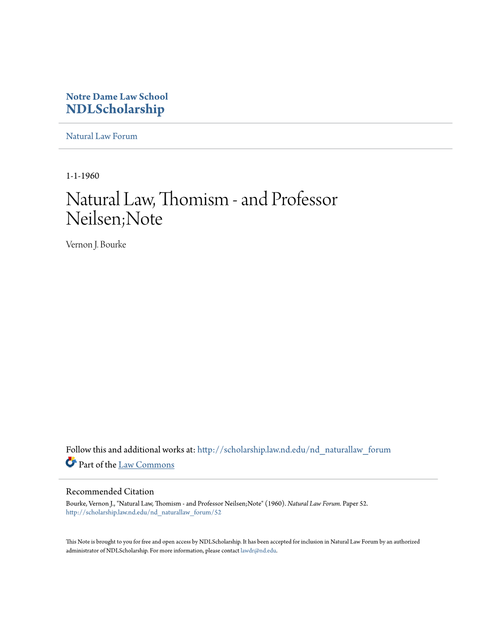 Natural Law, Thomism - and Professor Neilsen;Note Vernon J