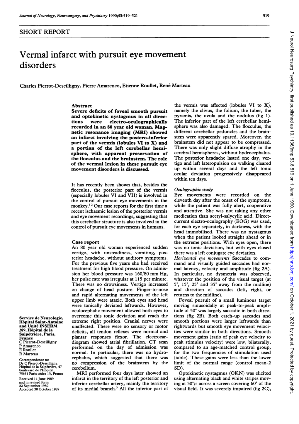 Vermal Infarctwith Pursuit Eye Movement Disorders