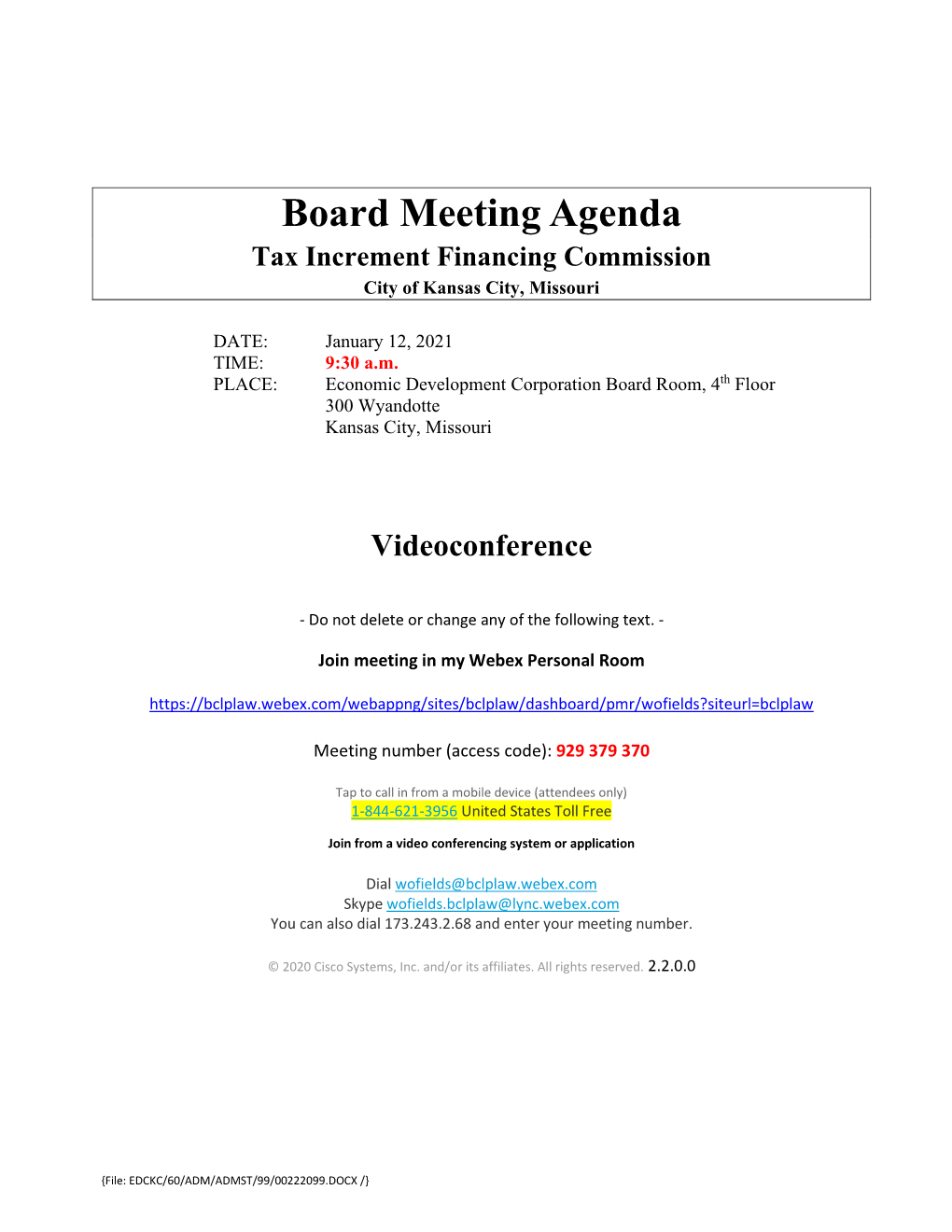 TIF Board Agenda