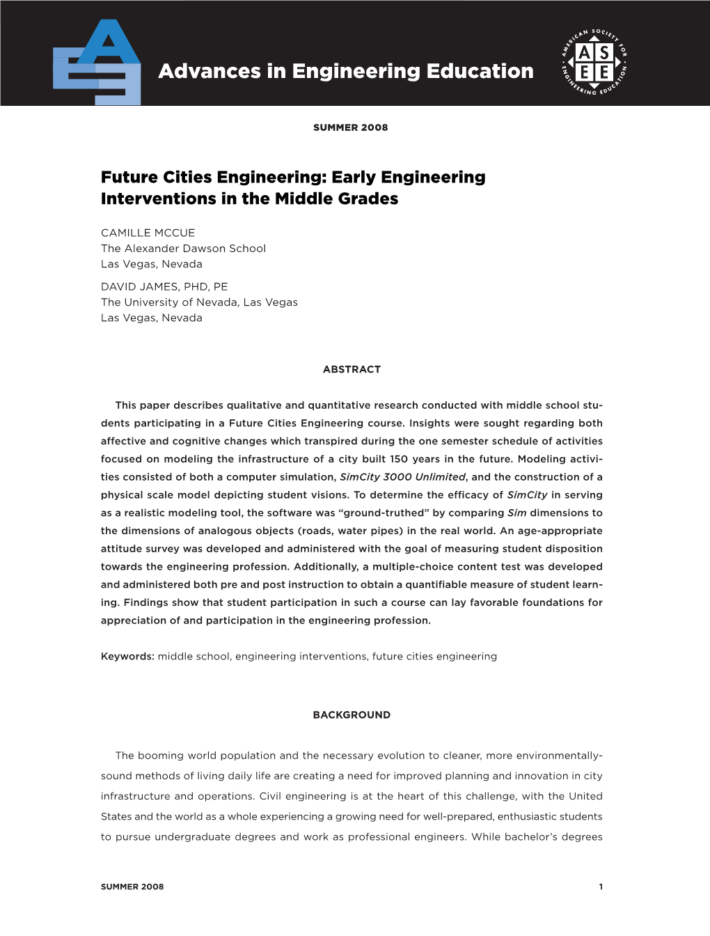 Future Cities Engineering: Early Engineering Interventions in the Middle Grades