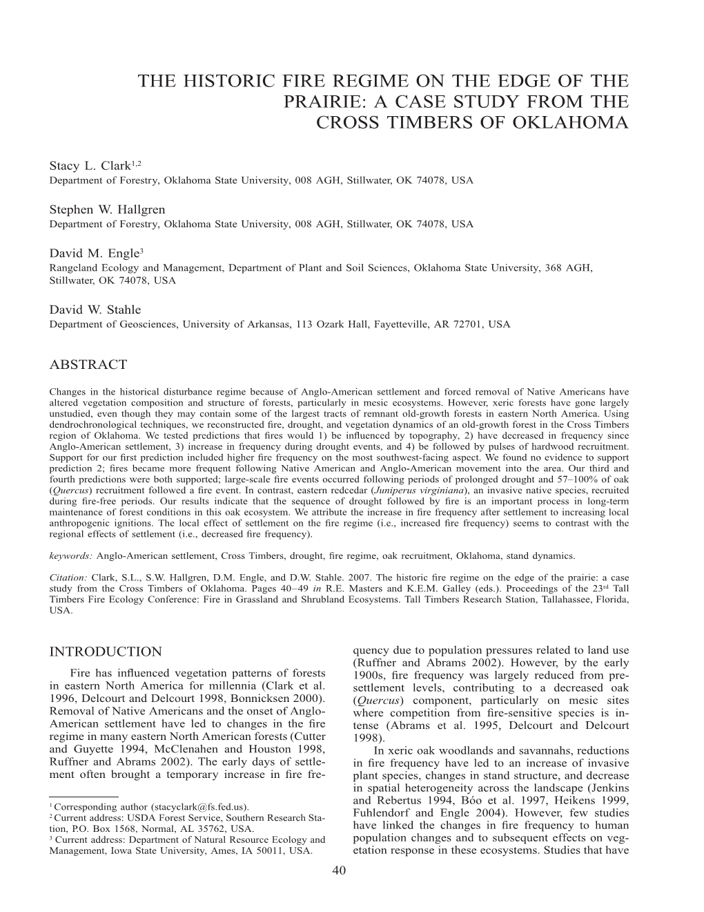 The Historic Fire Regime on the Edge of the Prairie: a Case Study from the Cross Timbers of Oklahoma