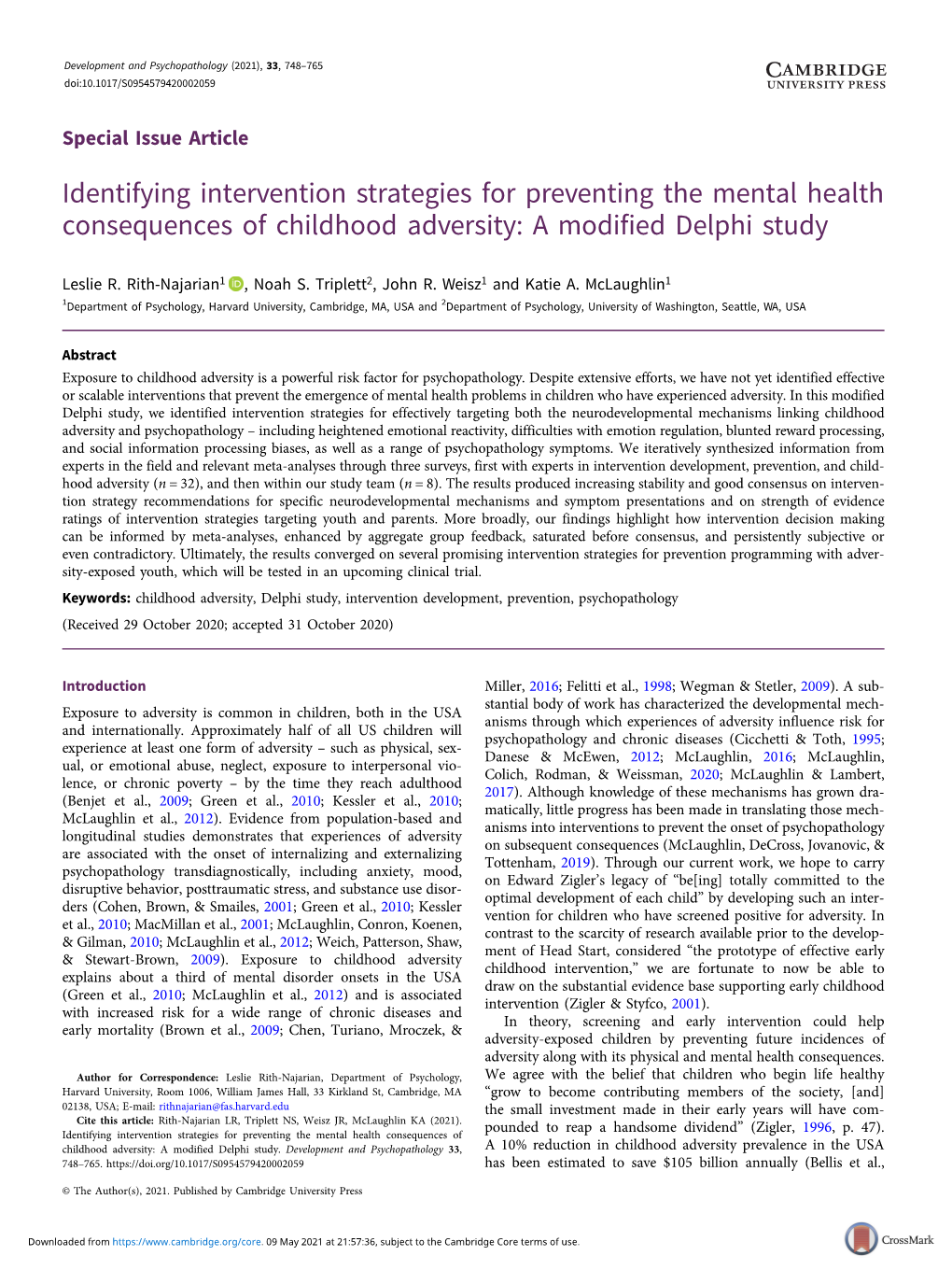 Identifying Intervention Strategies for Preventing the Mental Health Consequences of Childhood Adversity: a Modified Delphi Study