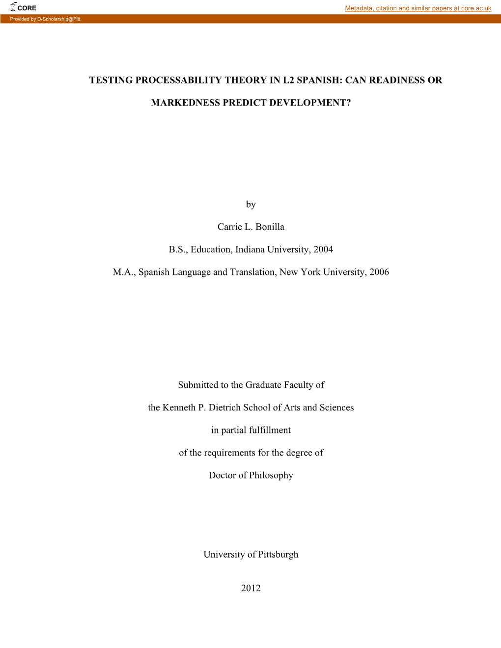 Testing Processability Theory in L2 Spanish: Can Readiness Or