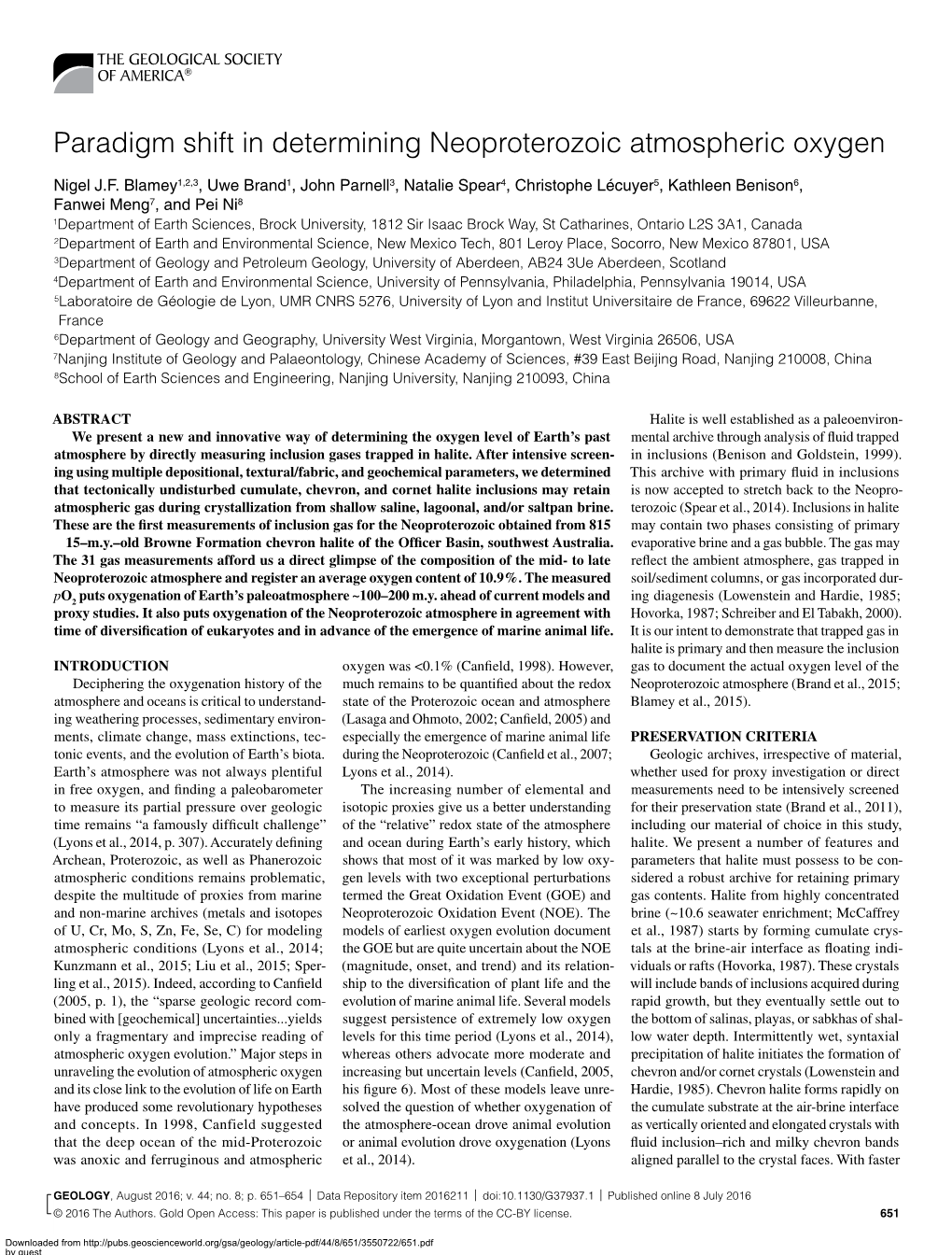 Paradigm Shift in Determining Neoproterozoic Atmospheric Oxygen