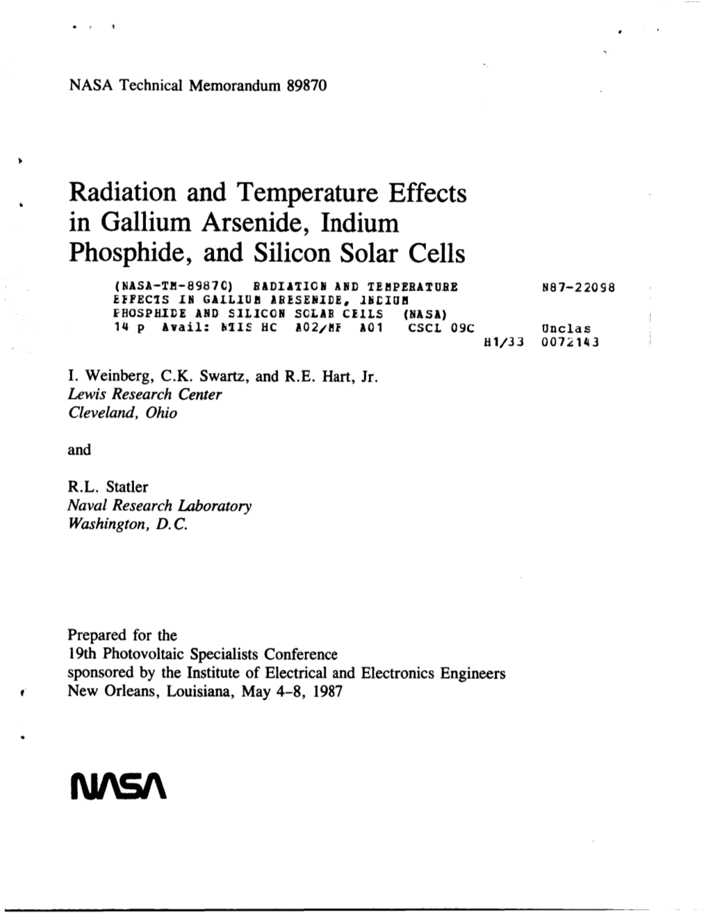 Radiation and Temperature Effects in Gallium Arsenide, Indium Phosphide, and Silicon Solar Cells