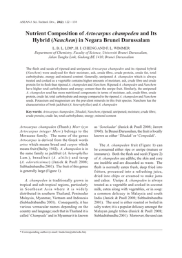Nutrient Composition of Artocarpus Champeden and Its Hybrid (Nanchem) in Negara Brunei Darussalam L
