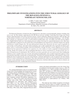 Preliminary Investigations Into the Structural Geology of the Bonavista Peninsula, Northeast Newfoundland