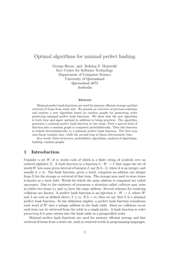 Optimal Algorithms for Minimal Perfect Hashing
