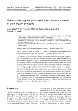 Factors Affecting the Goldcrest/Firecrest Abundance Ratio in Their Area of Sympatry