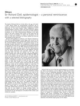 Sir Richard Doll, Epidemiologist – a Personal Reminiscence with a Selected Bibliography