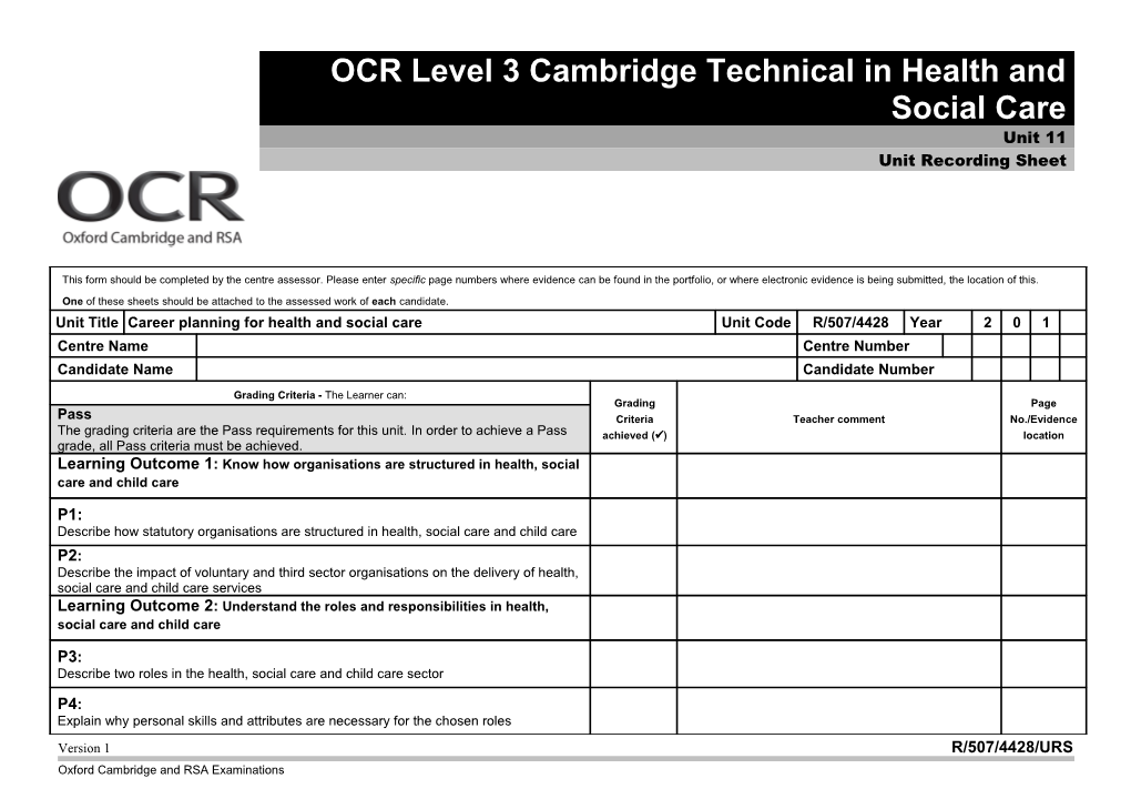 Unit 11 Career Planning for Health and Social Care