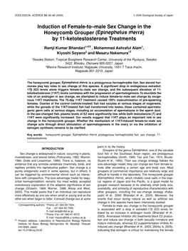 Induction of Female-To–Male Sex Change in the Honeycomb Grouper (Epinephelus Merra) by 11-Ketotestosterone Treatments