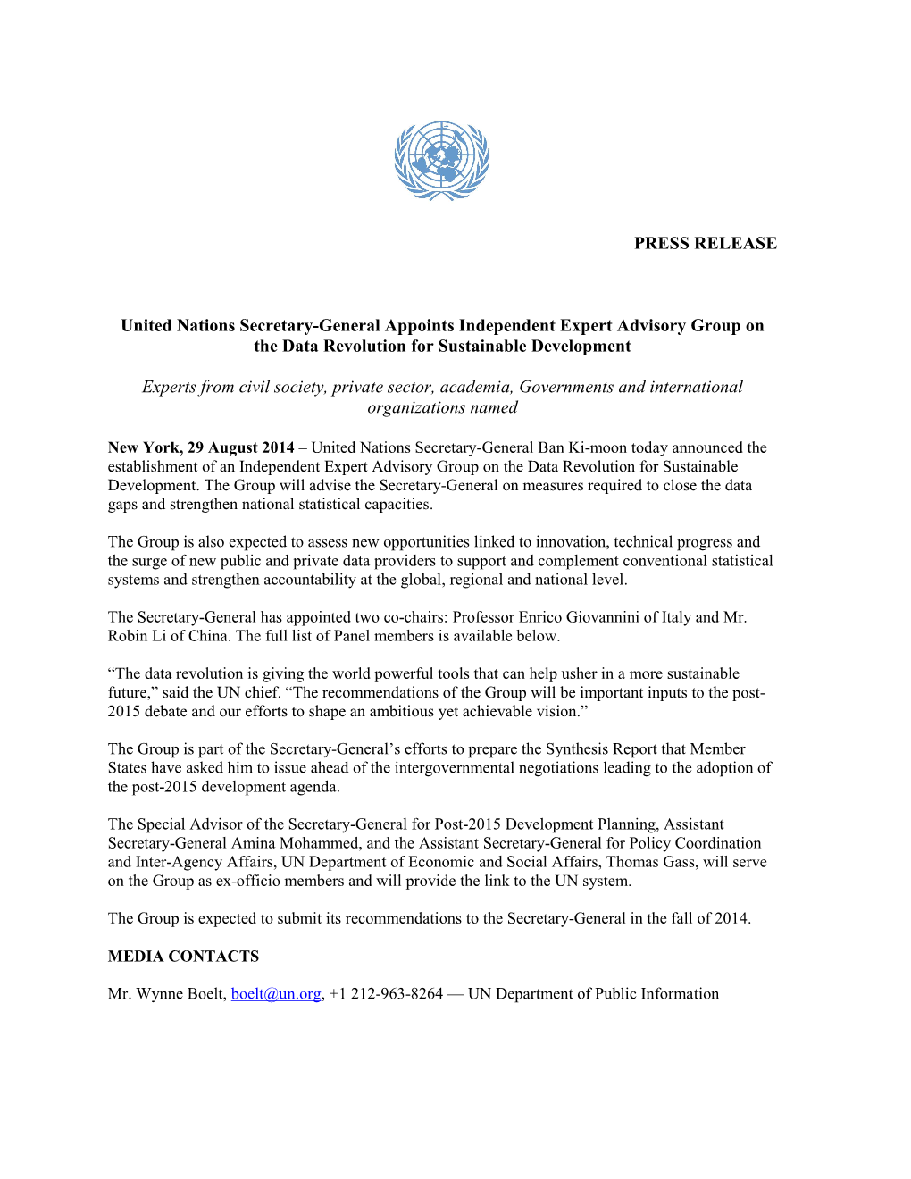 Secretary-General Appoints Advisory Group on The